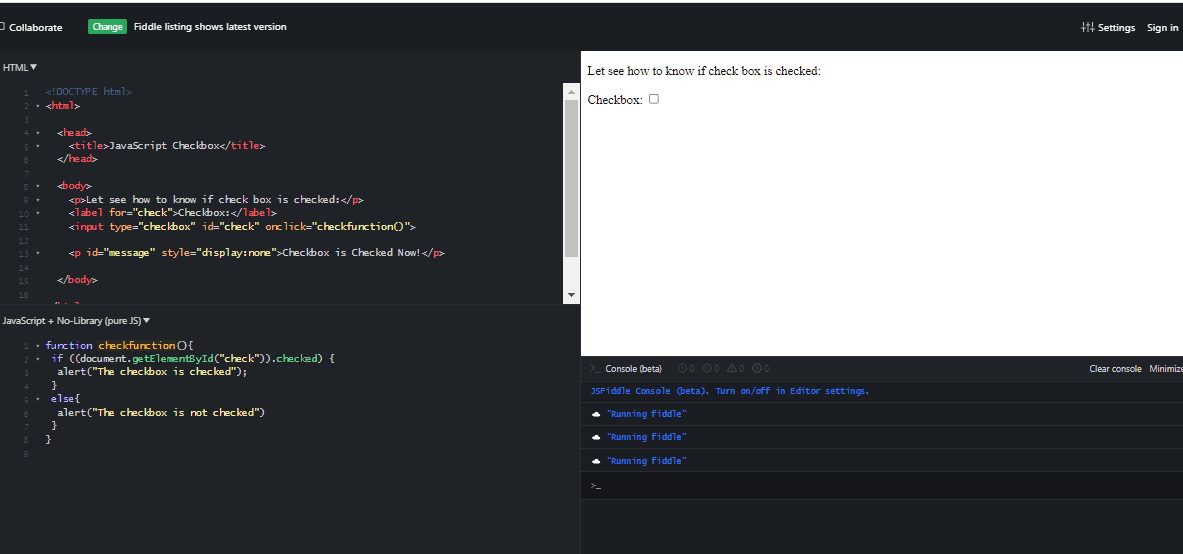 Javascript Checkbox Checked Not Changing